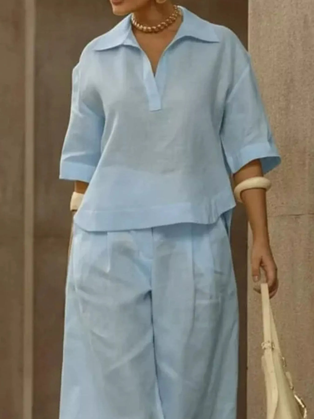 Full Size 3/4 Sleeve Top and Wide Leg Pants Set Plus Size