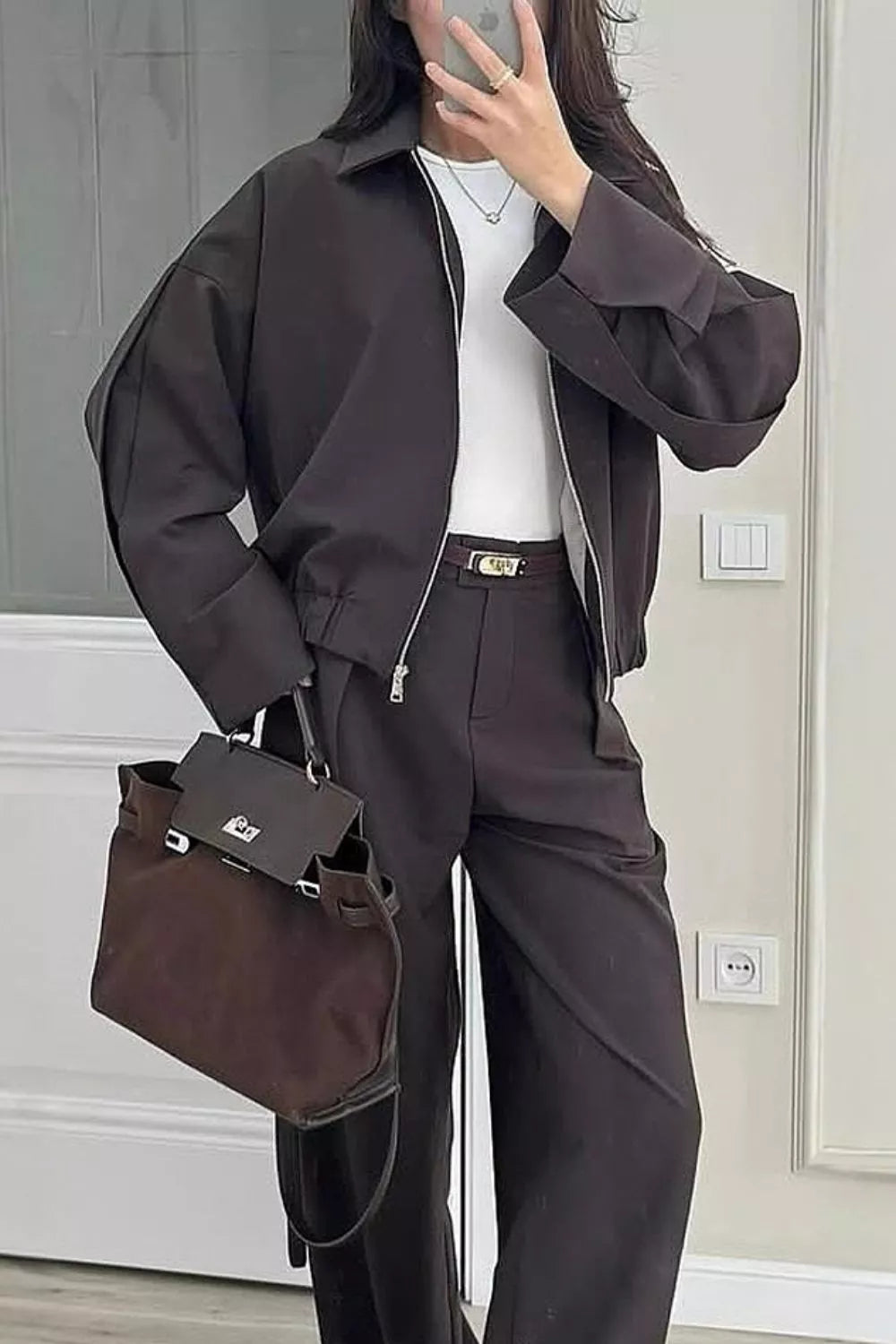 Zip-Up Jacket and Wide-Leg Pants Set