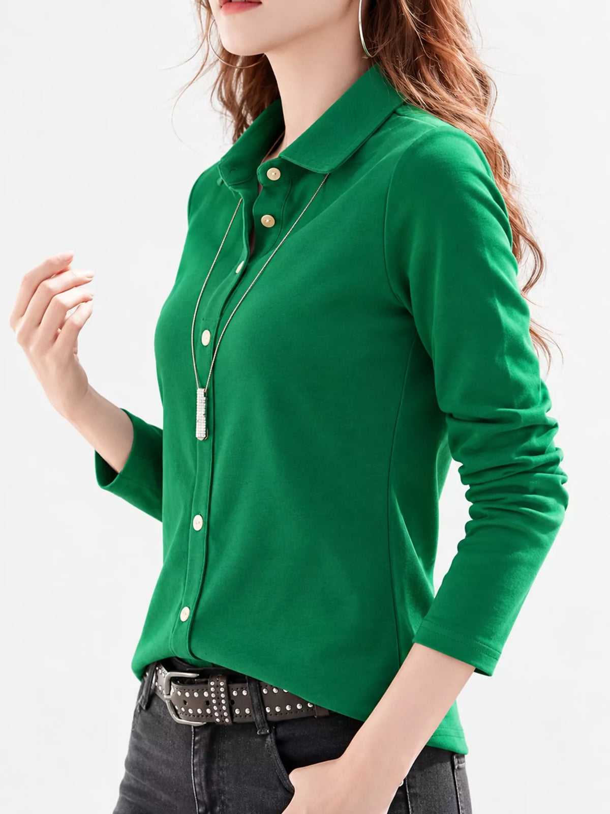 Full Size Button-Down Long Sleeve Shirt Plus Size