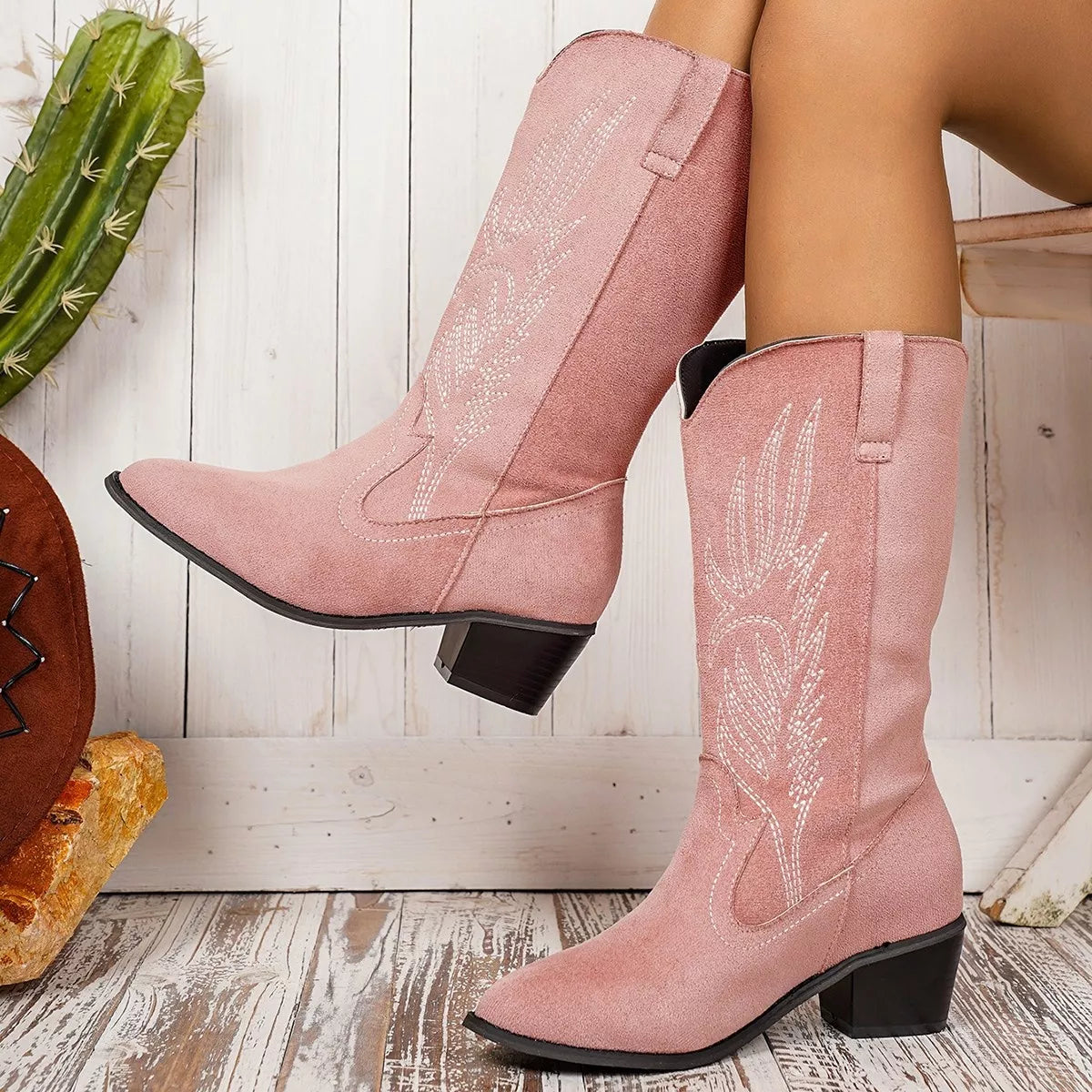 Point Toe Block Heels Boots