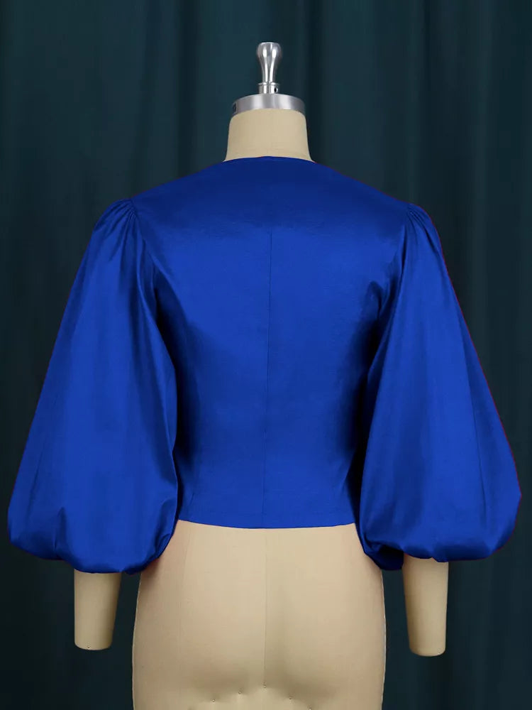 Full Size Double-Breasted Puff Sleeve Blouse Plus Size