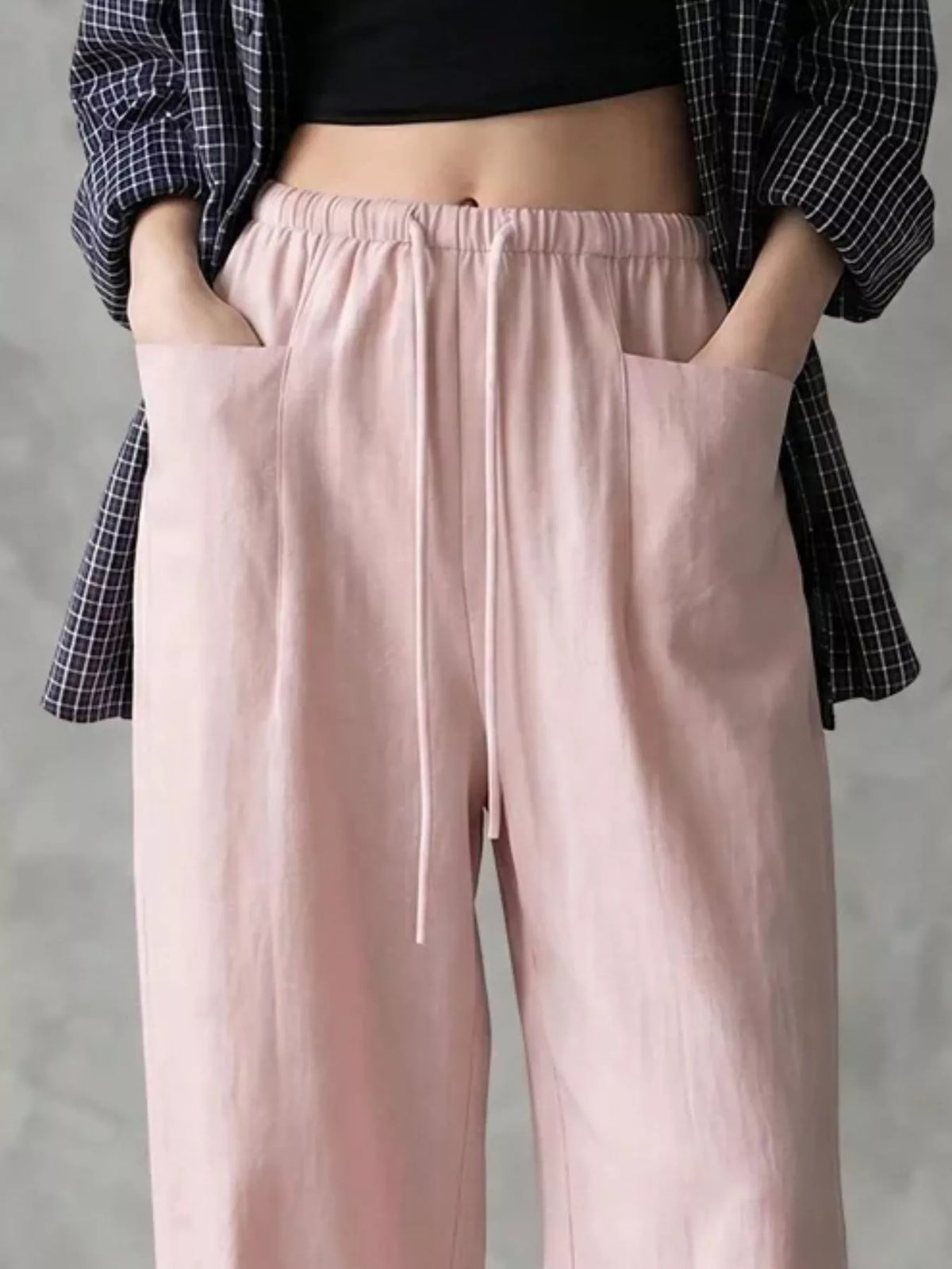 Full Size Drawstring Wide-Leg Casual Pants Plus Size