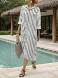 Striped Button Front Midi Dress