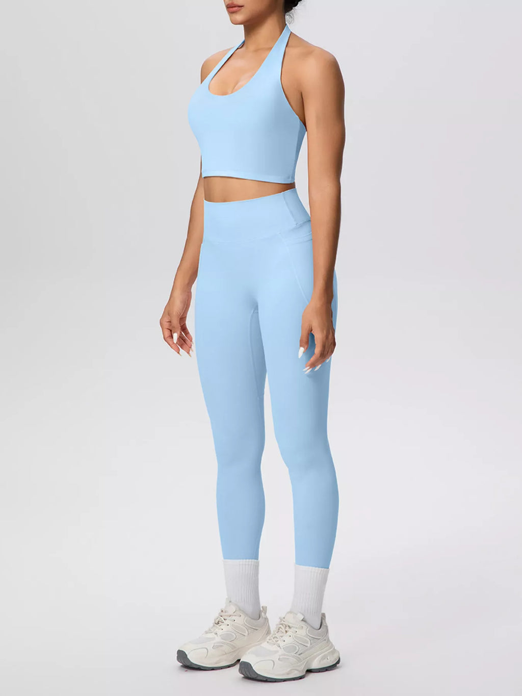Halter Neck Crop Top and High-Waisted Leggings Active Set