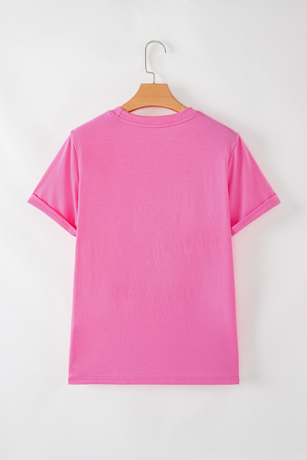 Sachet Pink Bright Casual Plain Crew Neck Tee
