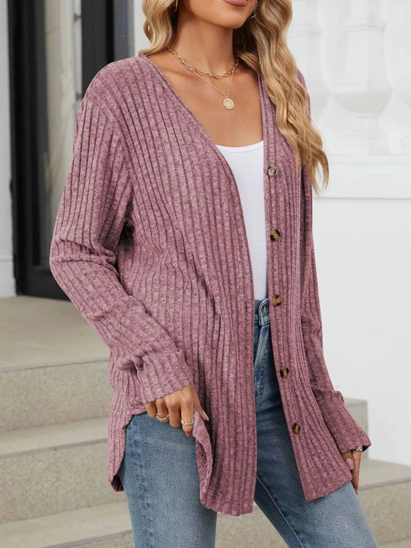 Ribbed Button-Up Cardigan