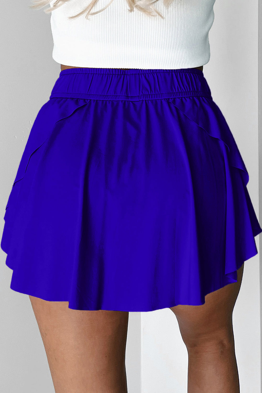 Yellow Cream Drawstring Elastic Waistband Lined Tennis Skorts