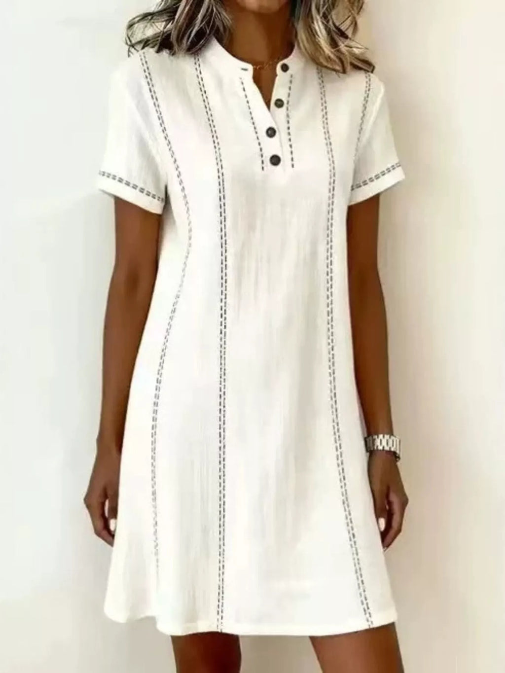 Full Size Button Detail Short Sleeve Shift Dress Plus Size
