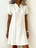 Full Size Button Detail Short Sleeve Shift Dress Plus Size
