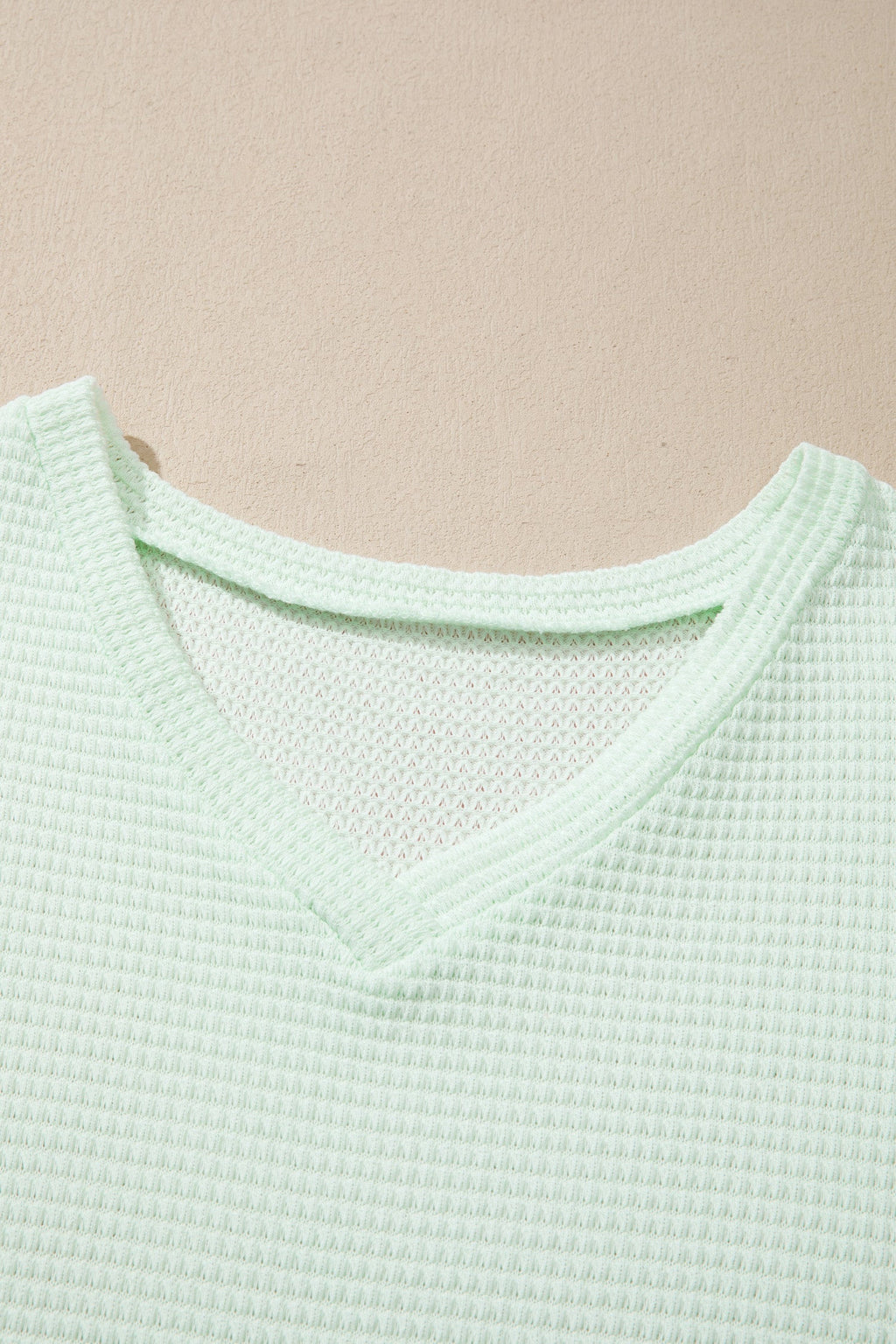 Clearly Aqua V Neck Short Sleeve Plus Size Waffle Knit Top