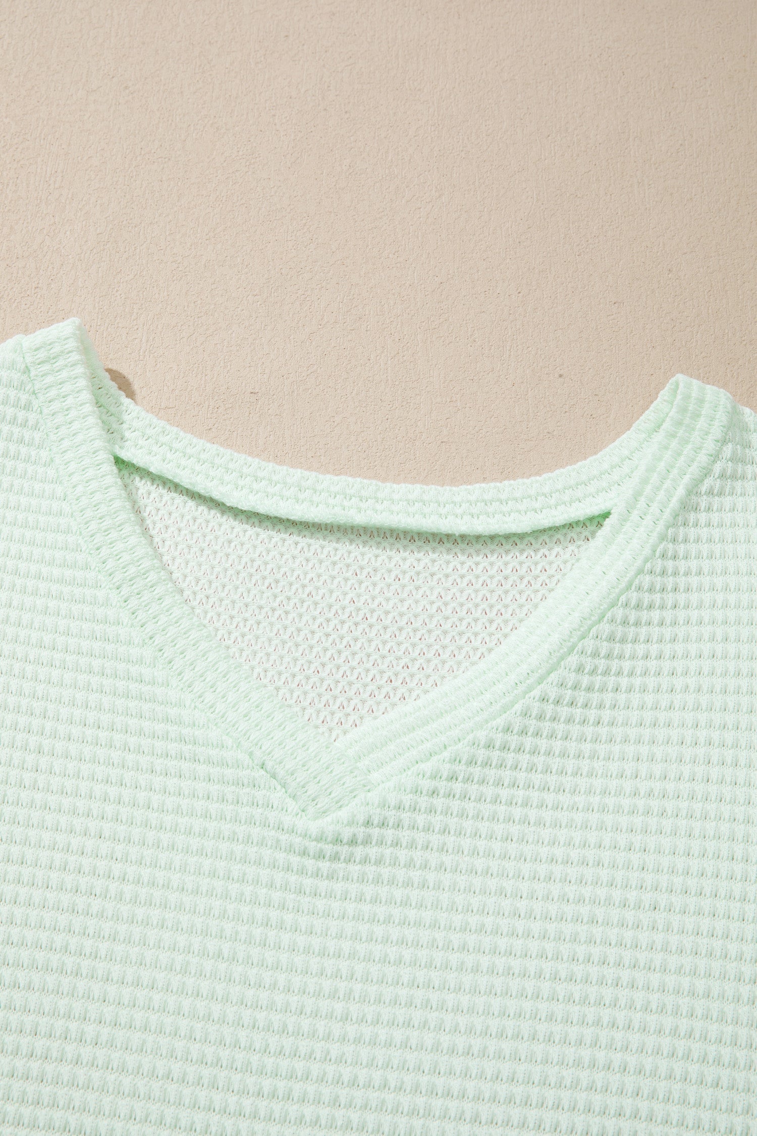 Clearly Aqua V Neck Short Sleeve Plus Size Waffle Knit Top