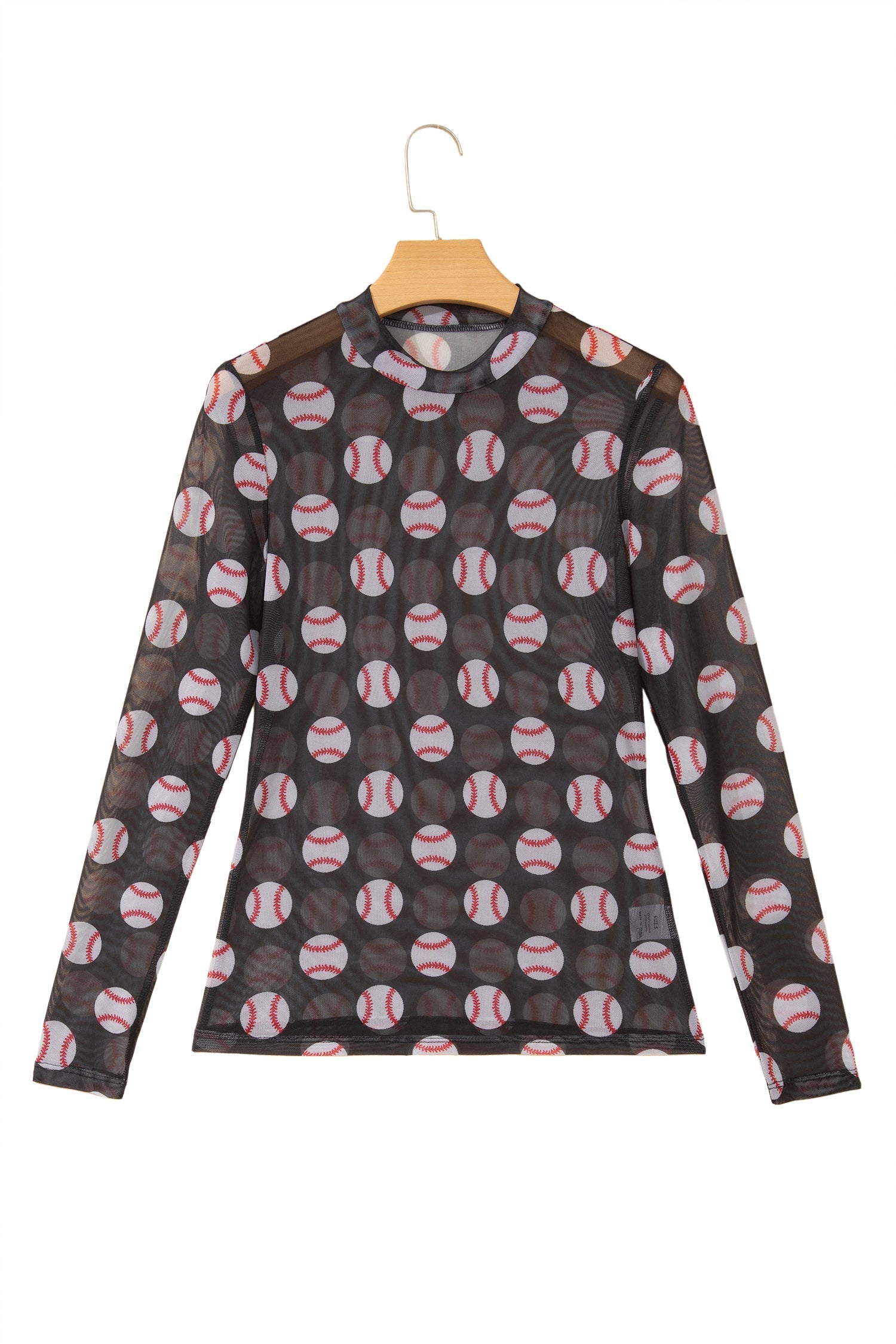 Black Baseball Game Day Sheer Mesh Long Sleeve Top