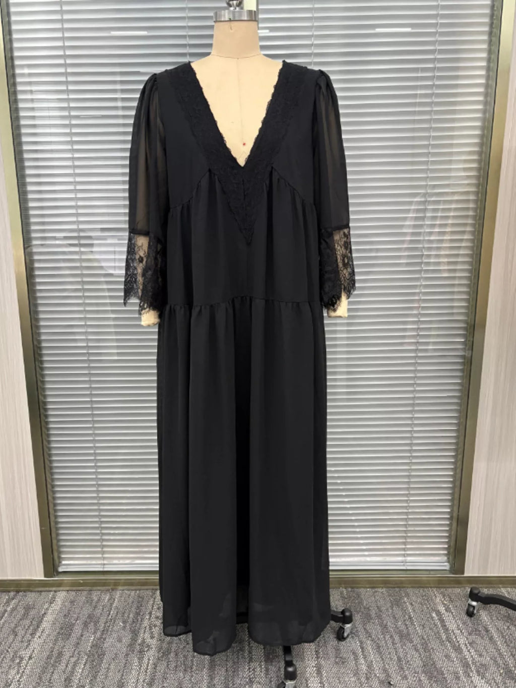 Lace Trim V-Neck Maxi Dress