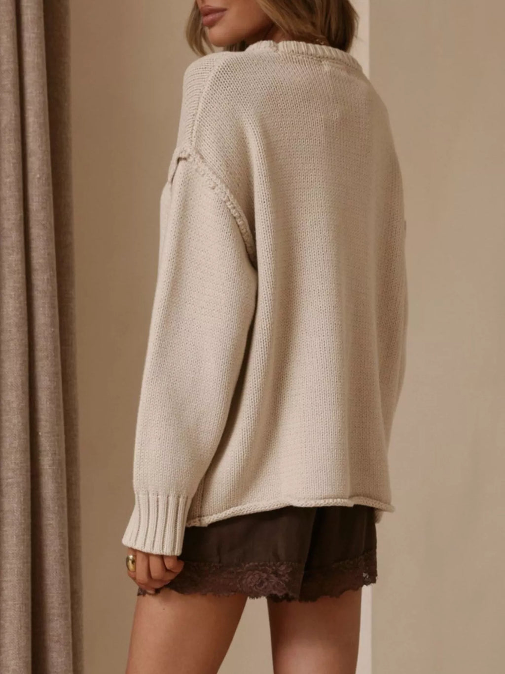 Crew Neck Dropped Shoulder Sweater