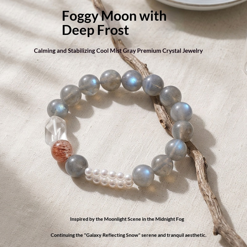 Natural Gray Moonstone Cool Misty-gray Beaded Bracelet