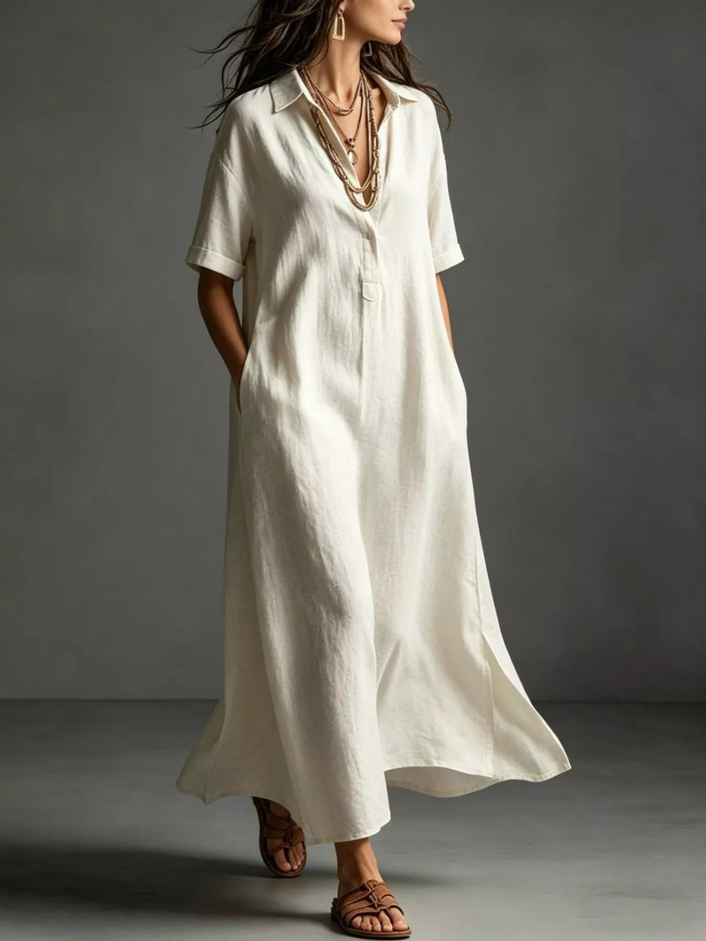 Full Size Casual Midi Shirt Dress Plus Size