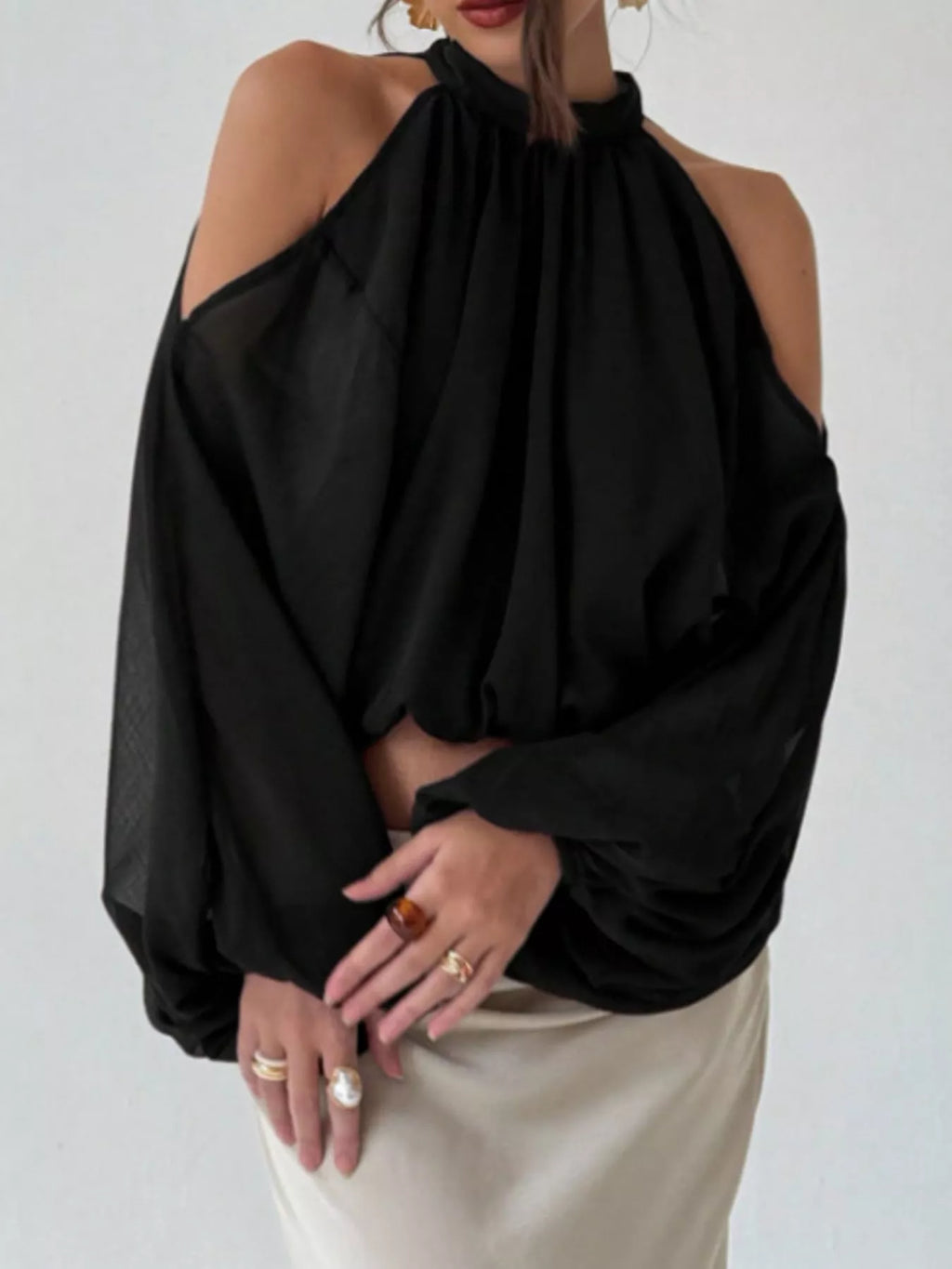 Cold-Shoulder Long Sleeve Blouse