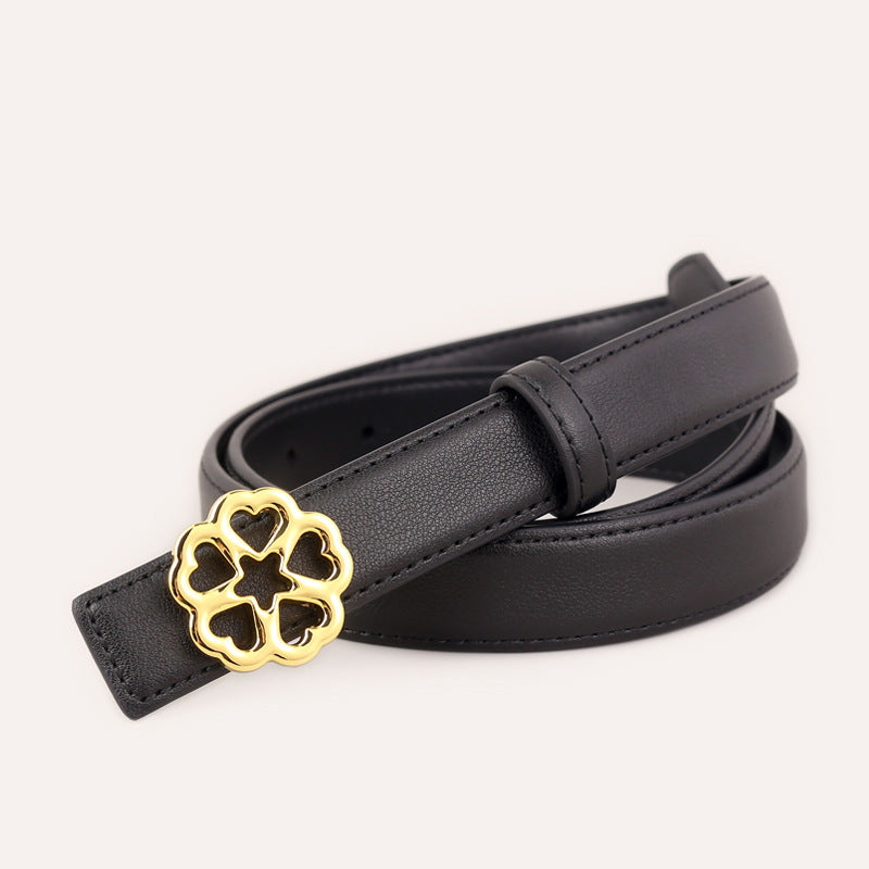 Floral Buckle Leather Belt