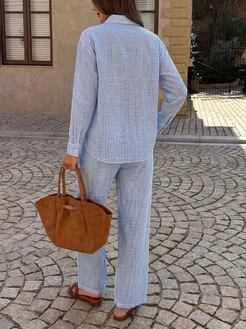 Striped Button Up Shirt and Pants Set