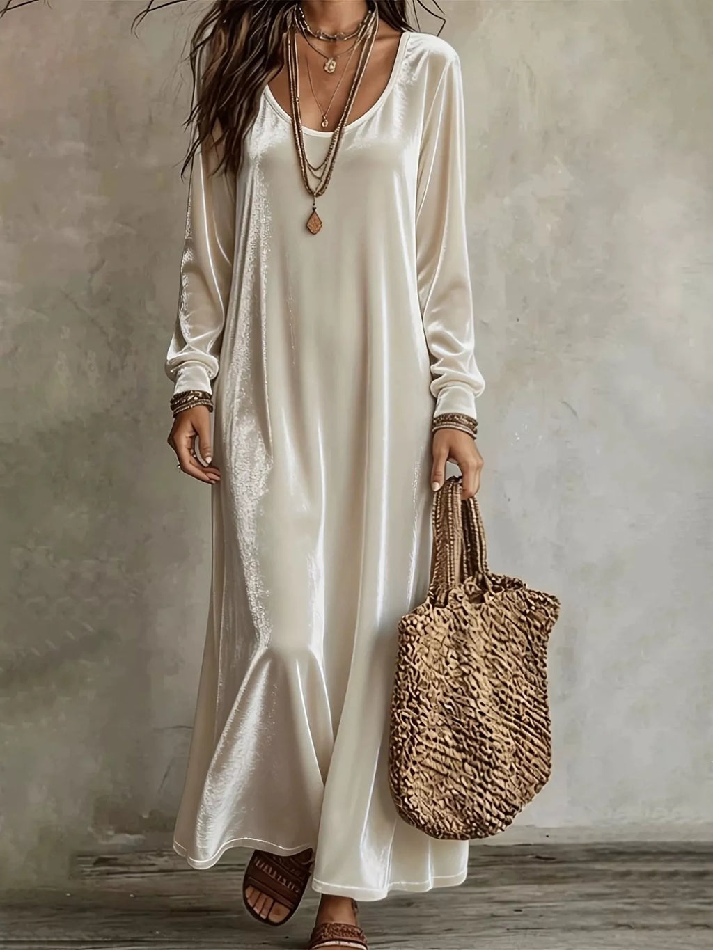 Velvet Maxi Dress with Flowy Hem
