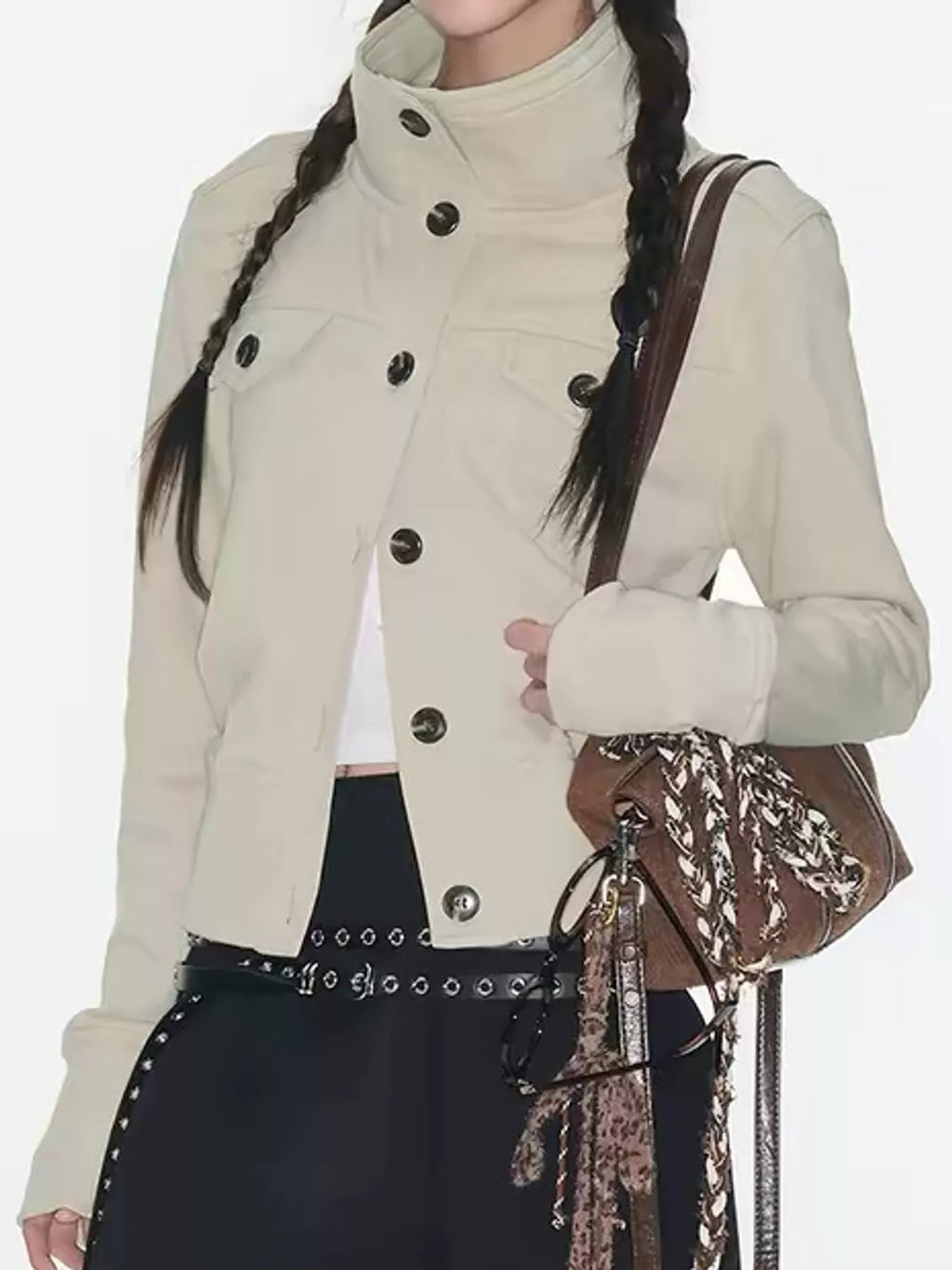 High-Neck Button-Up Jacket