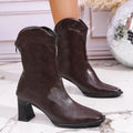 Leather Block Heel Boots