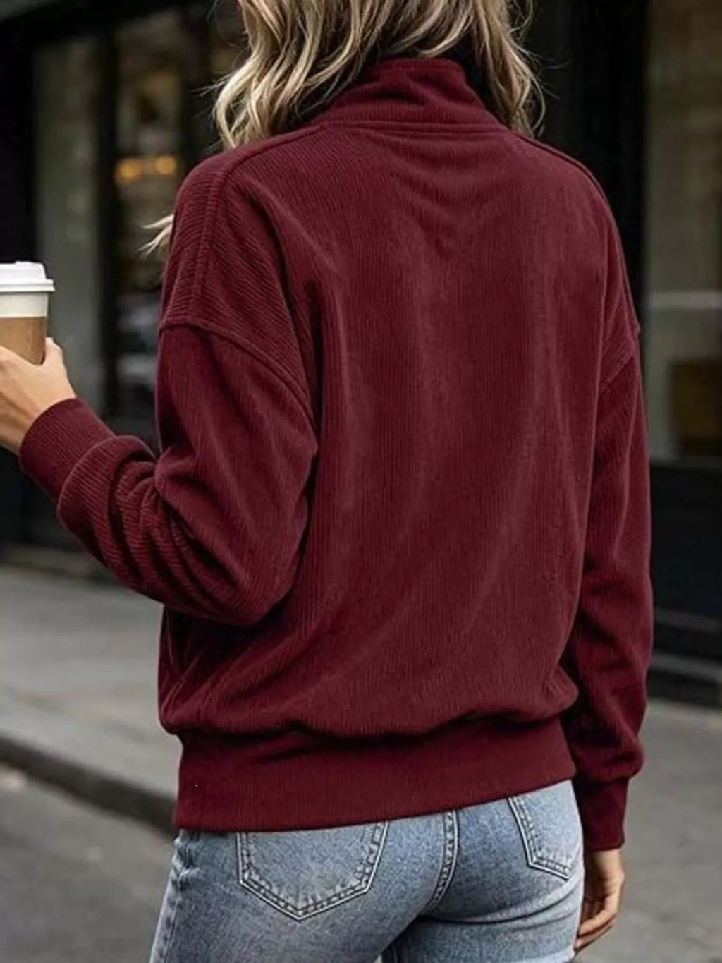 Full Size Quarter Snap Kangaroo Pocket Sweatshirt Plus Size