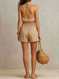 Halter Neck Smocked Waist Romper