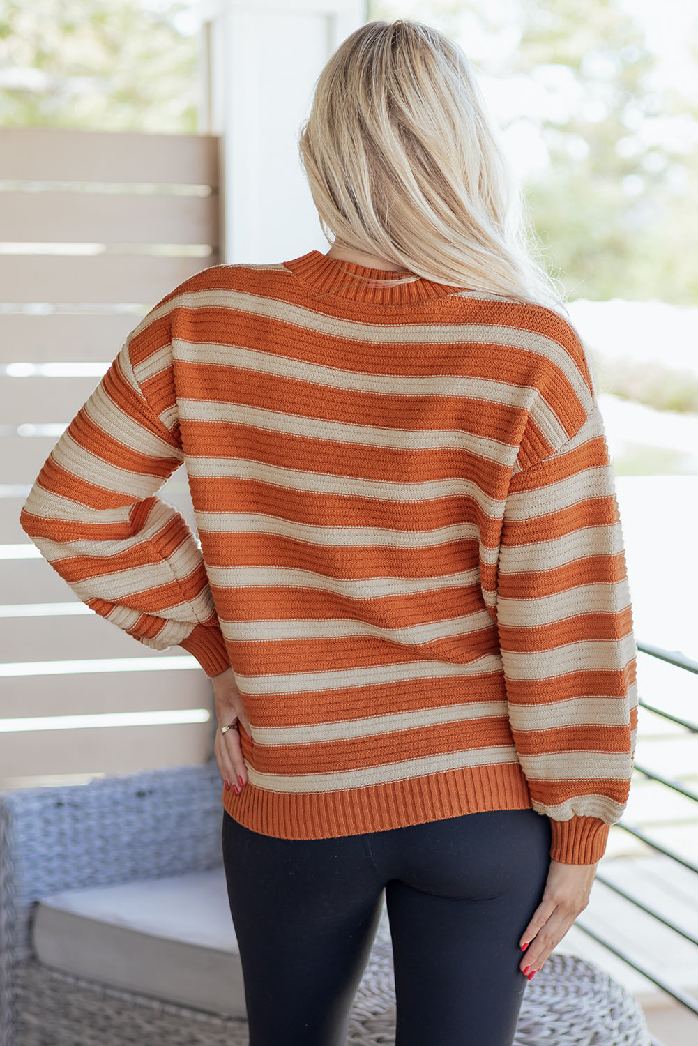 Stripe Ribbed Trim Drop Shoulder Sweater