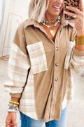 Plaid Colorblock Shirt Collar Shift Shacket