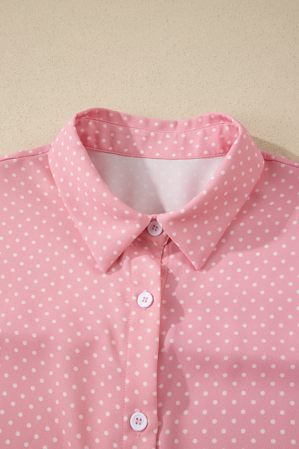Pink Dotted Print Cuffed Short Sleeve Shirt