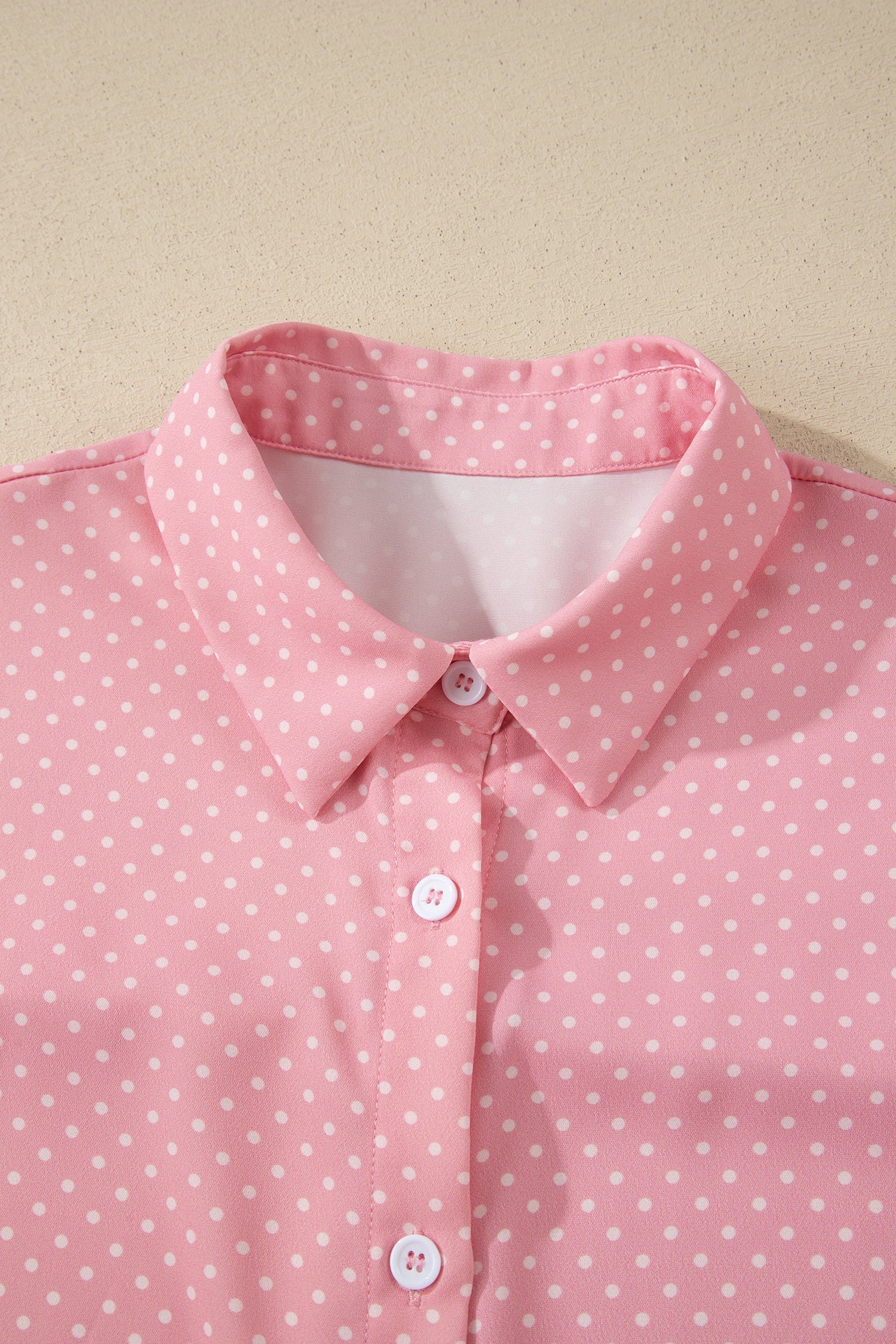 Pink Dotted Print Cuffed Short Sleeve Shirt