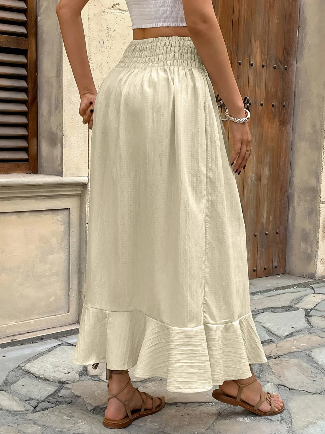 Ruffled Hem Slit Skirt