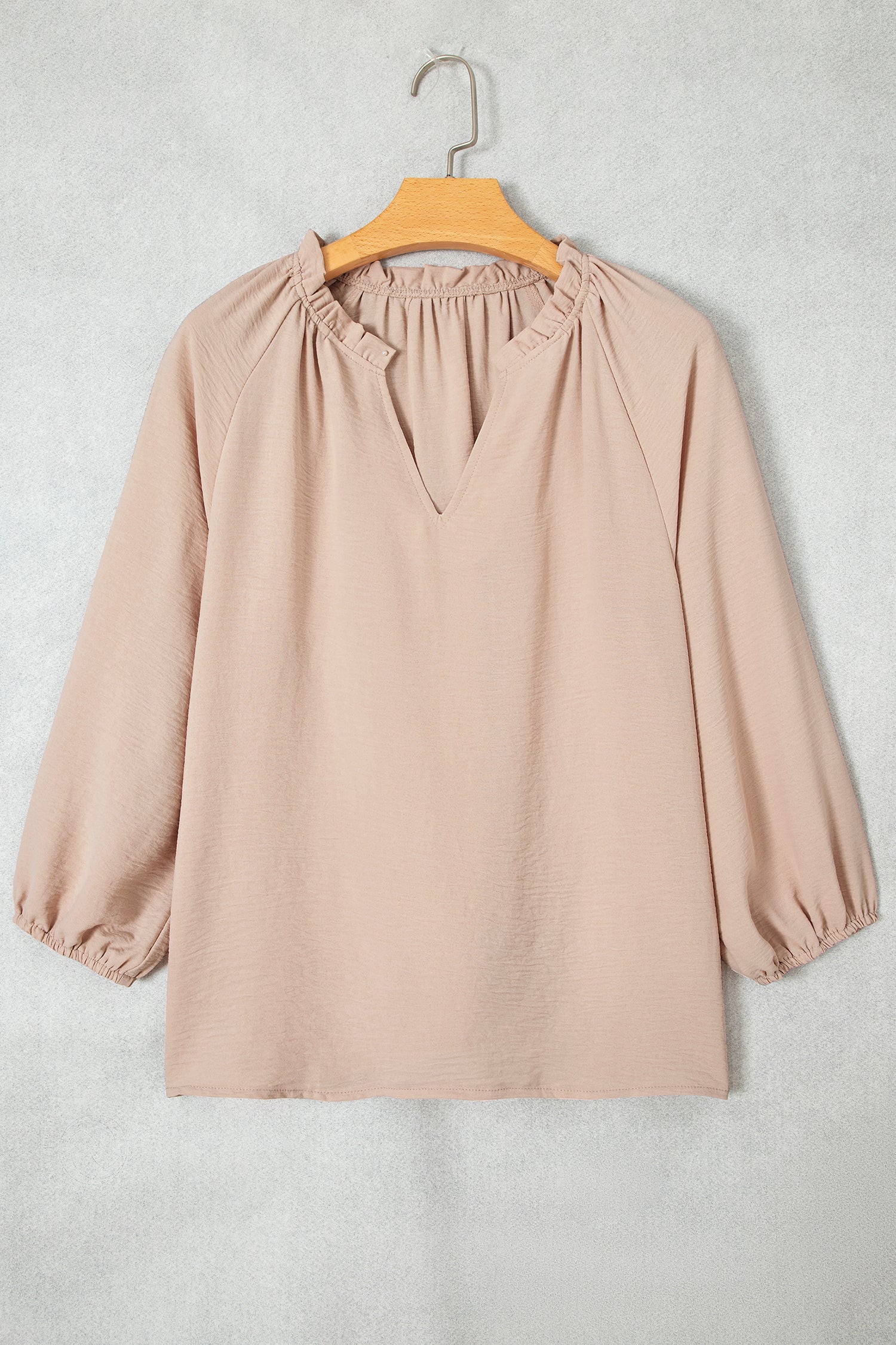 Parchment V Neck Gathered Cuff Three Quarter Sleeve Blouse