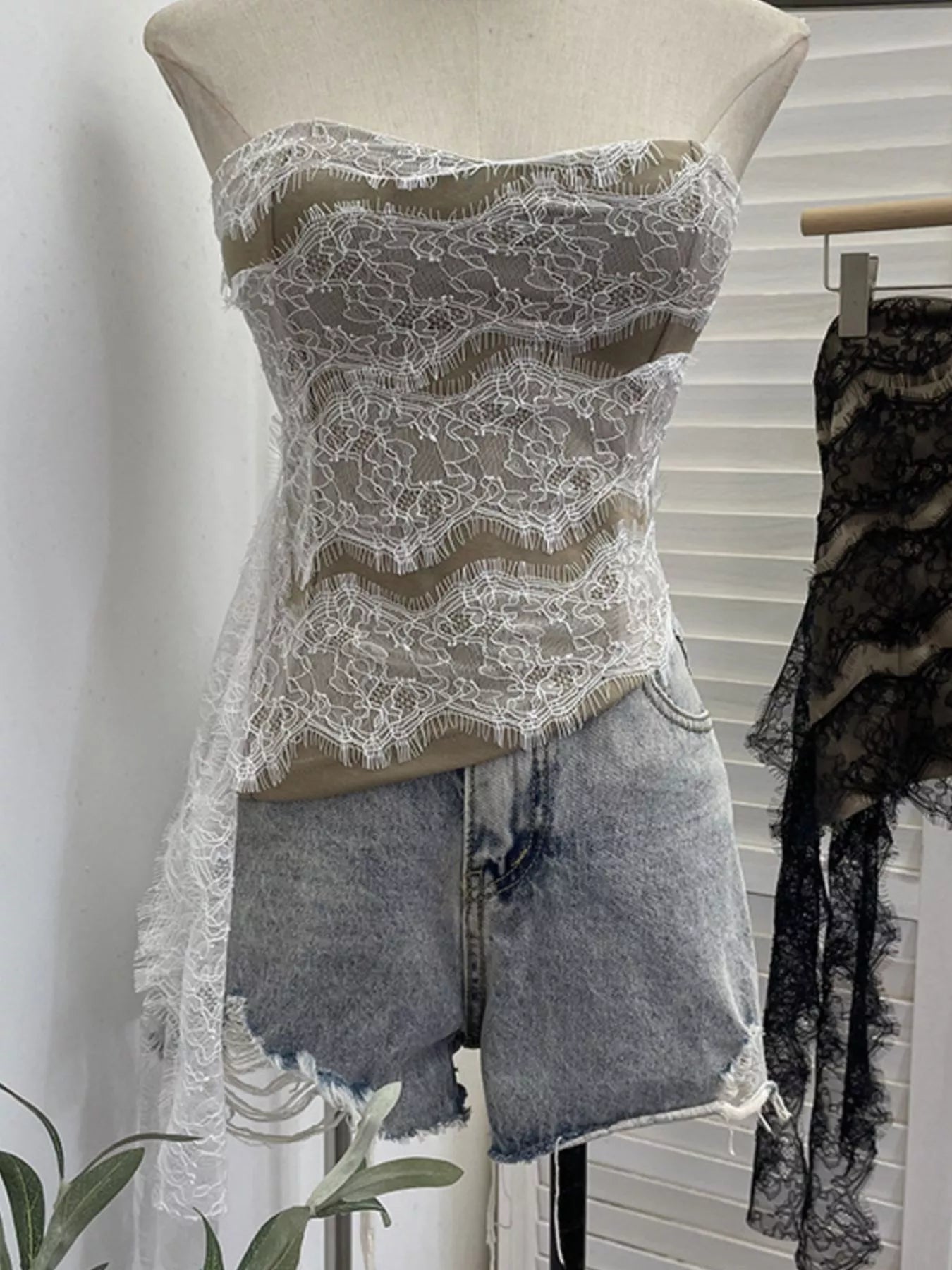 Lace Tube Top with Asymmetrical Hem