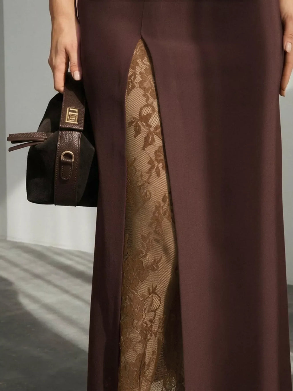 Elegant Lace-Trimmed Slit A-Line Skirt