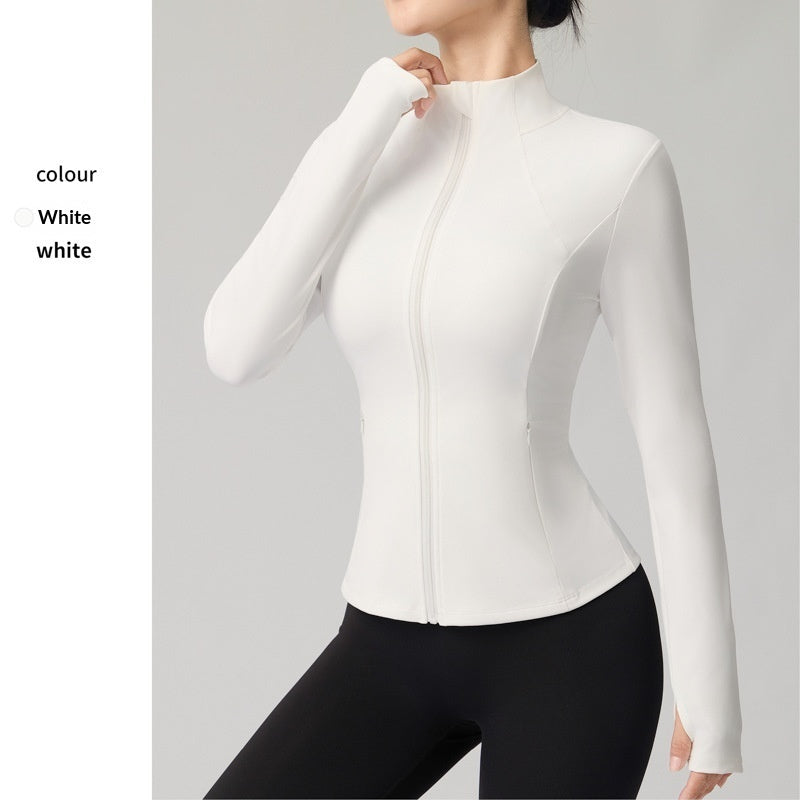 Women's Slimming Yoga Top With Stand-Up Collar - Lightweight Sports Cardigan For Fitness Gym Workout