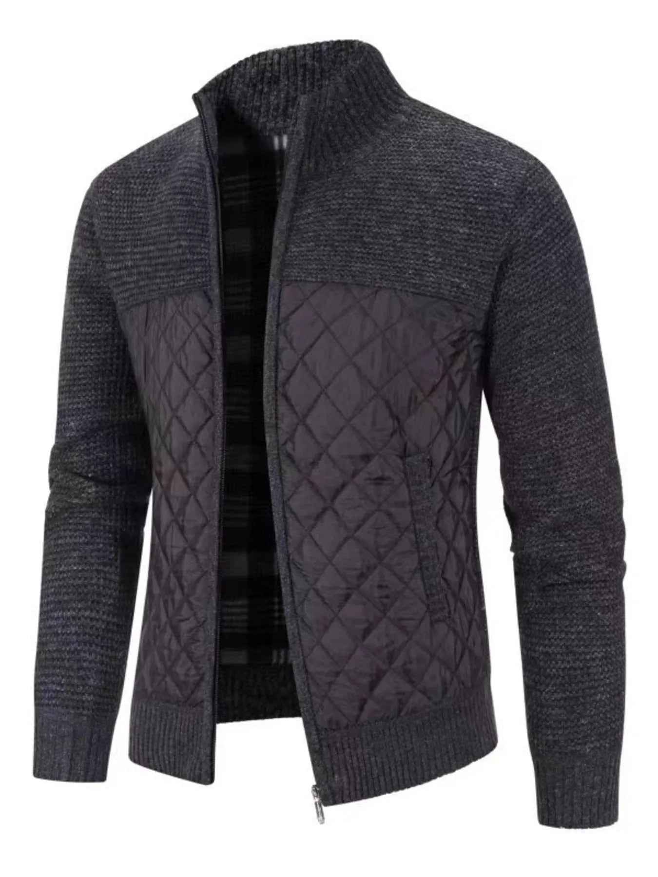 Men's Plus Size Quilted Panel Zip-Up Sweater Cardigan