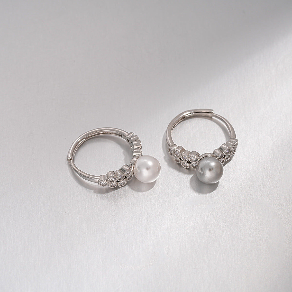 Women Open Adjustable Ring,French Retro Shiny Cubic Zirconia Pearl Inlaid Finger Ring,Niche Delicate Versatile Fashion Index Finger Jewelry
