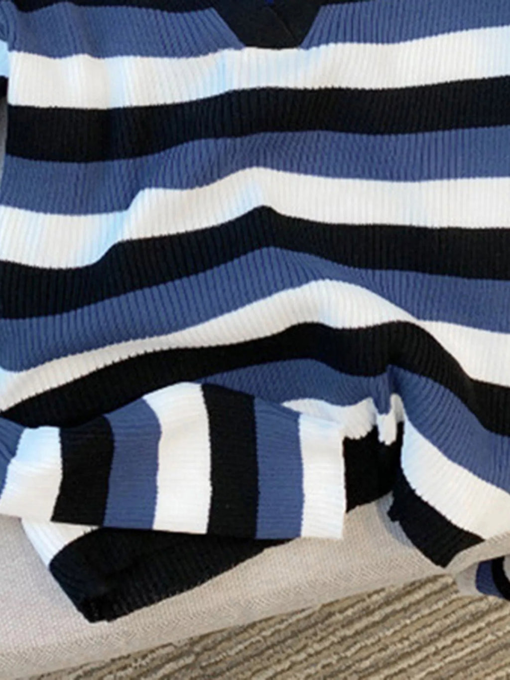 Striped Collared Cropped Knit Top