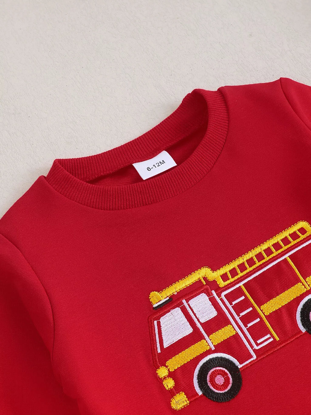 Children's Fire Truck Embroidered Top and Pants Set