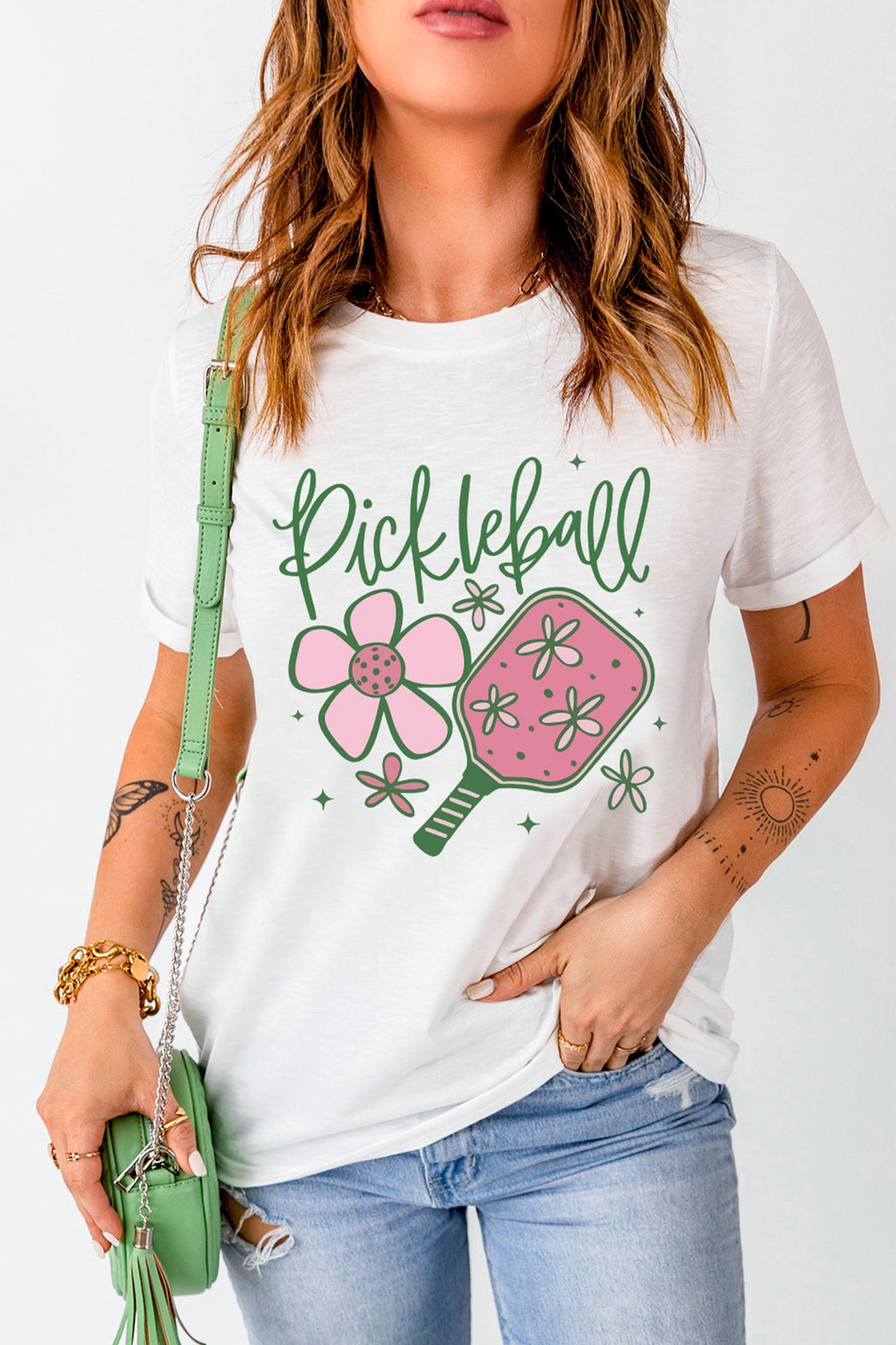White Pickleball Sweet Flower Printed T Shirt