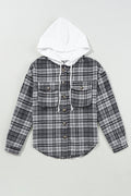 Plaid Pocketed Button-Up Hooded Shacket
