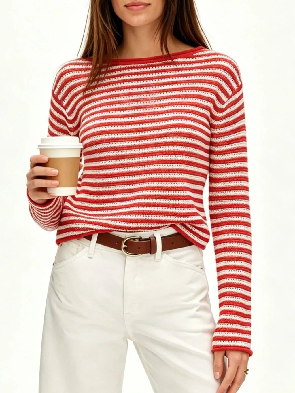 Striped Boat Neck Knit Sweater