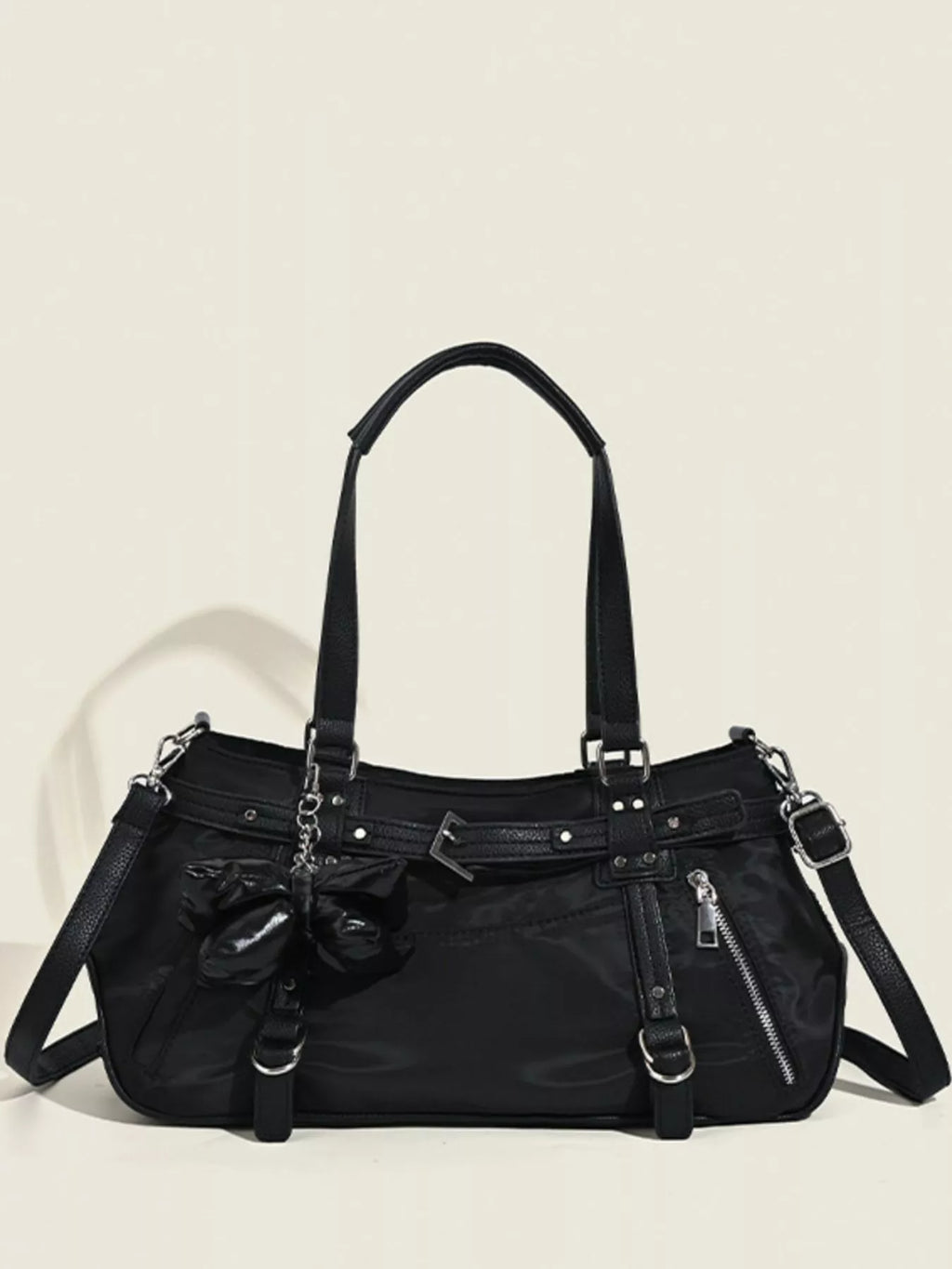 Buckle Decor Leather Handbag