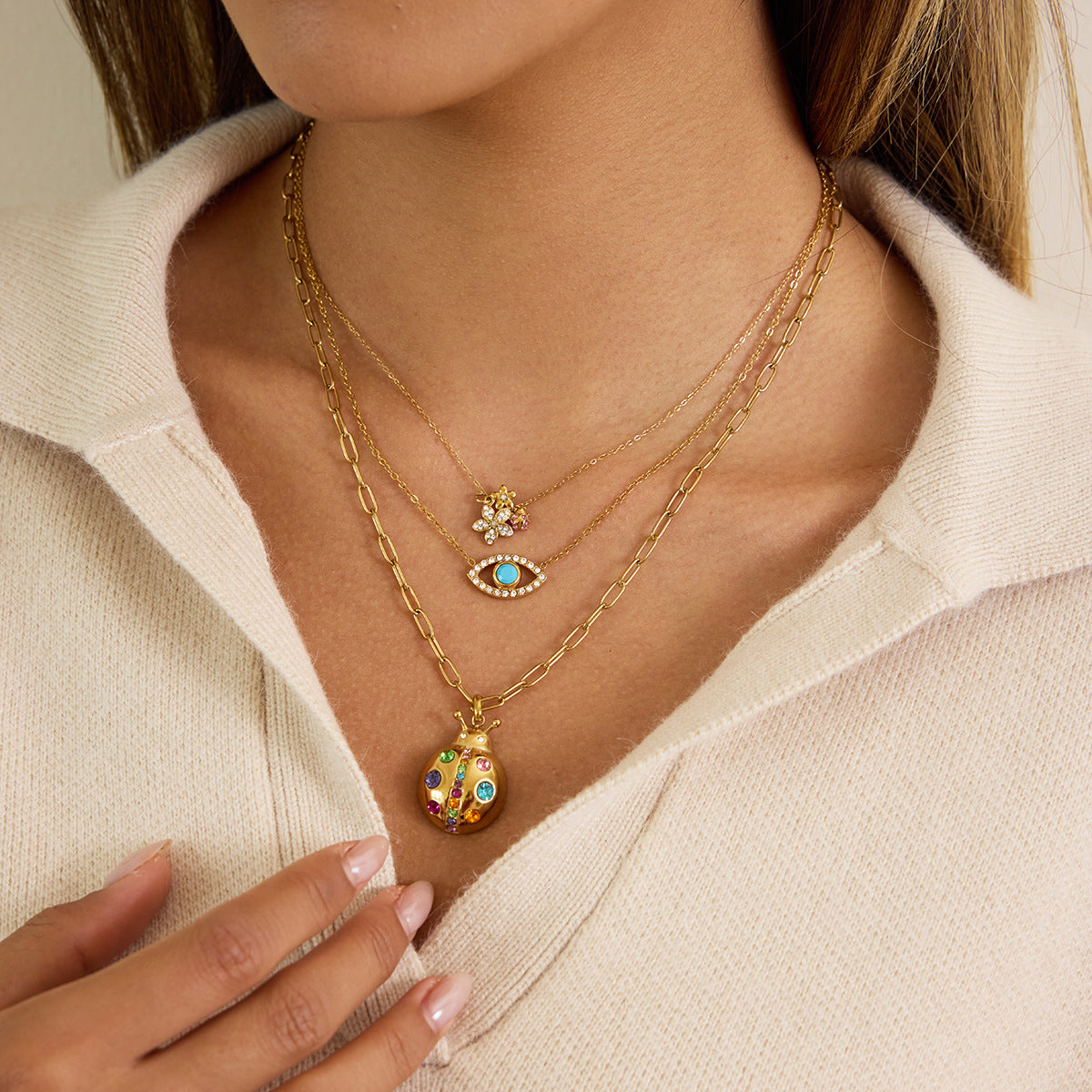 Zircon Ladybug Pendant Necklace Collection