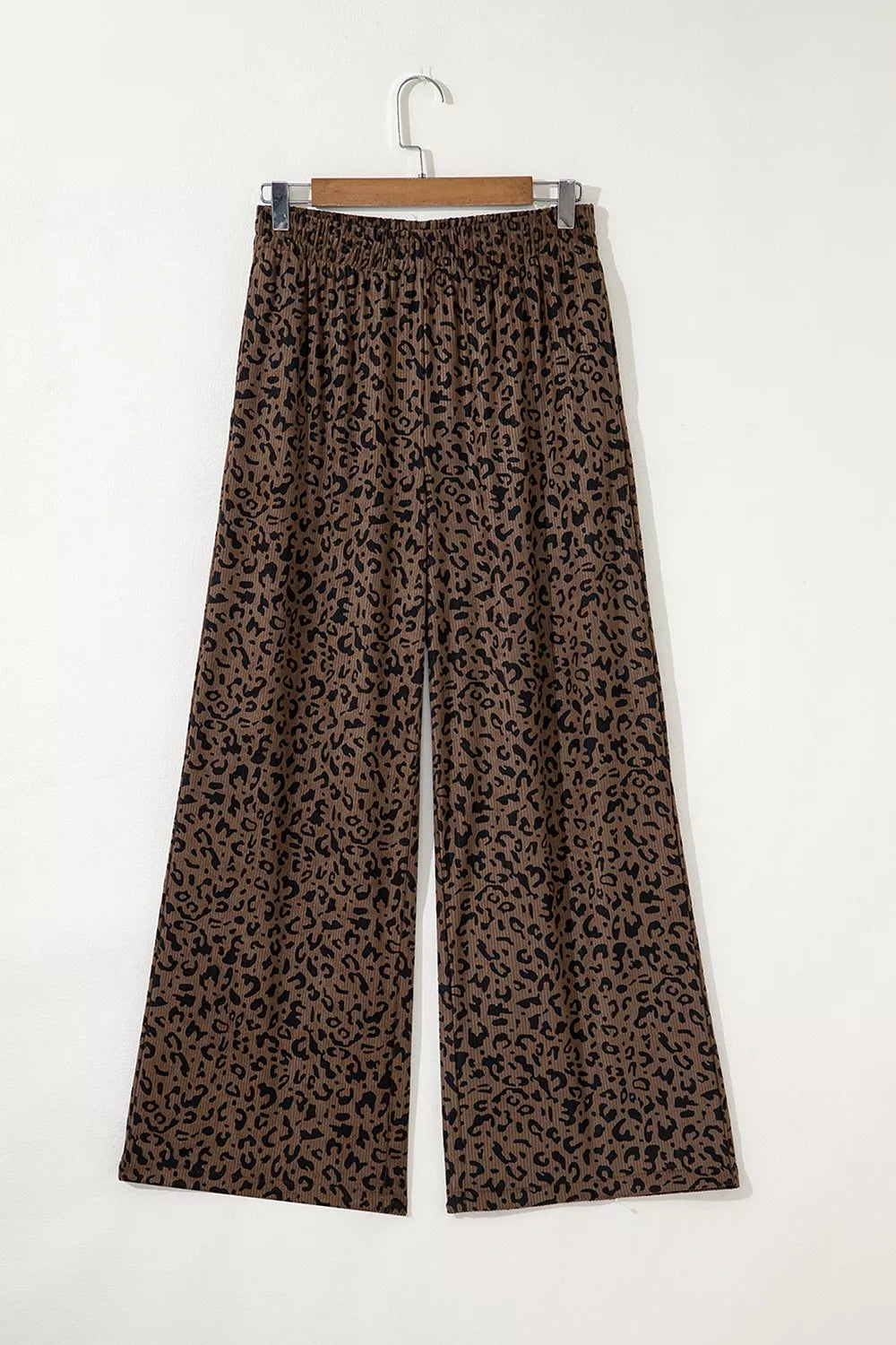Leopard Print Elastic High Waist Loose Corduroy Pants