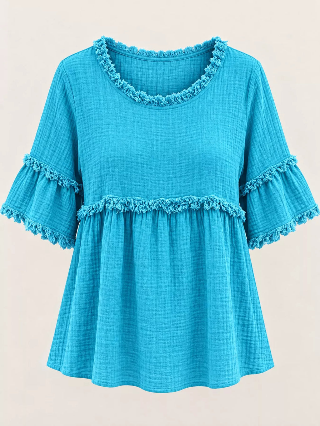 Full Size Frayed Edge Textured Blouse Plus Size