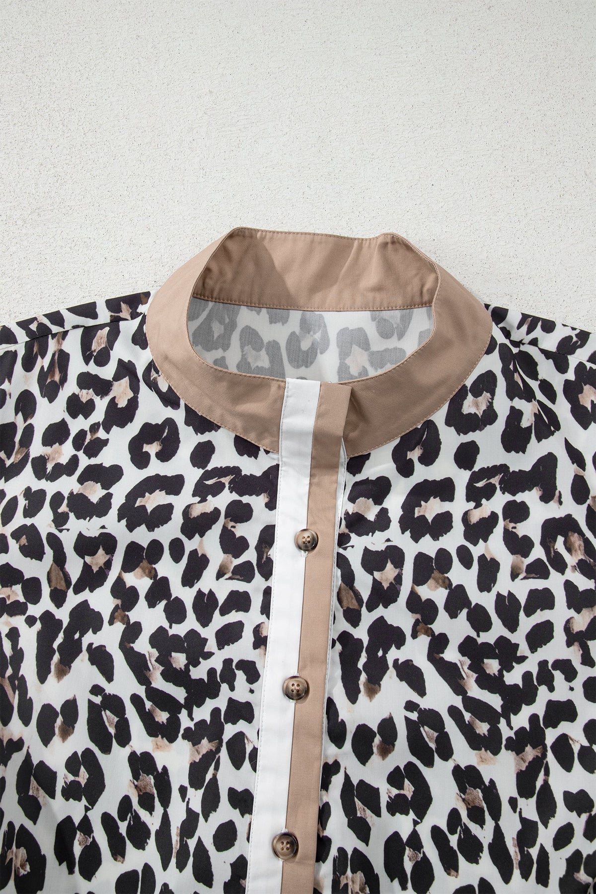 Plus Size Leopard Contrast Trim Half Button Top