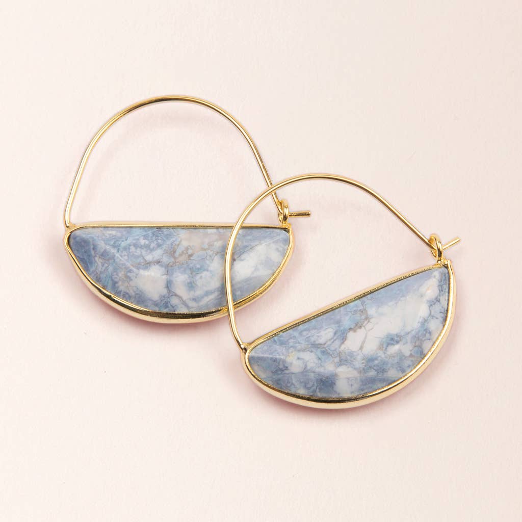 Blue Howlite Stone Prism Hoop Earrings